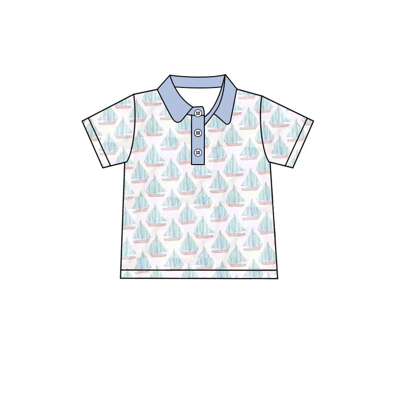 MOQ 8 preorder BT1401 Easter Sailboat Polo Short Sleeve Boys Top 202510