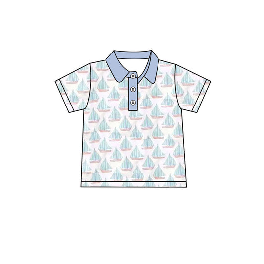 MOQ 8 preorder BT1401 Easter Sailboat Polo Short Sleeve Boys Top 202510