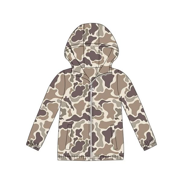 MOQ 5 preorder BT1413 Gray Brown Camouflage Zipper Hooded Long Sleeve Boys Top 202510