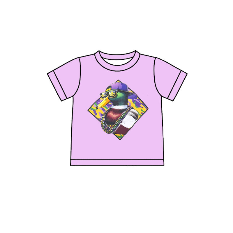 MOQ 5 preorder BT1415 Mardi Gras Hat Duck Camouflage Purple Short Sleeve Boys Top 202510