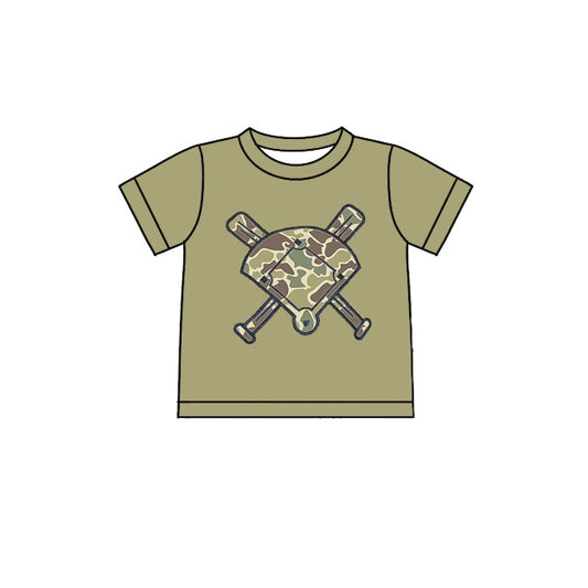 MOQ 5 preorder BT1418 Light Gray Green Camouflage Fan Baseball Short Sleeve Boys Top 202510