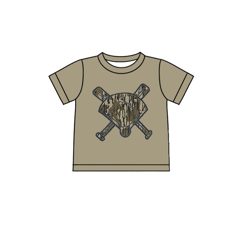 MOQ 5 preorder BT1419 Army Green Camouflage Fan Baseball Short Sleeve Boys Top 202510