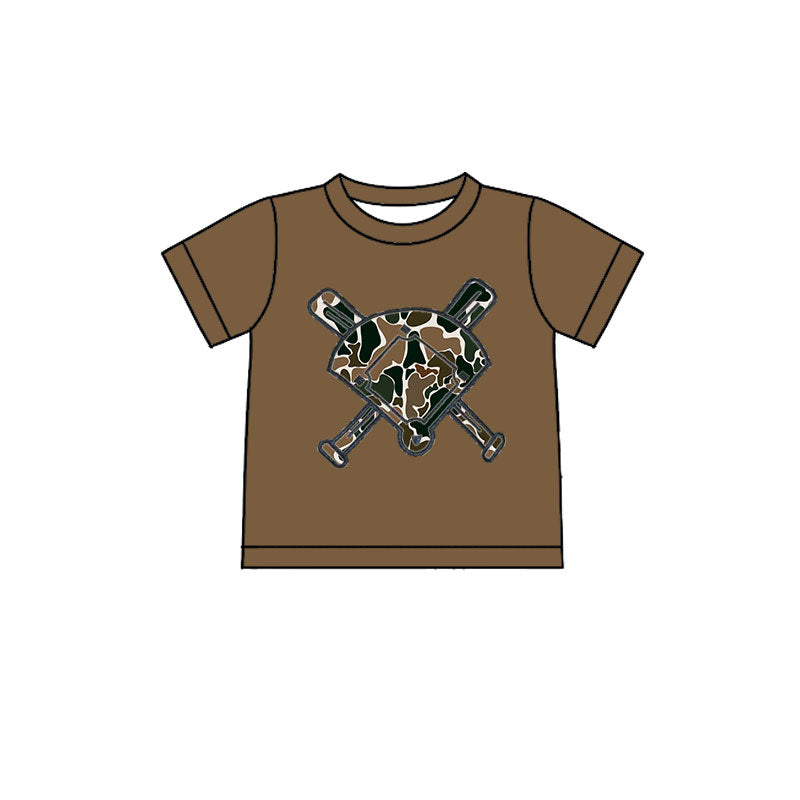 MOQ 5 preorder BT1420 Brown Camouflage Fan Baseball Short Sleeve Boys Top 202510