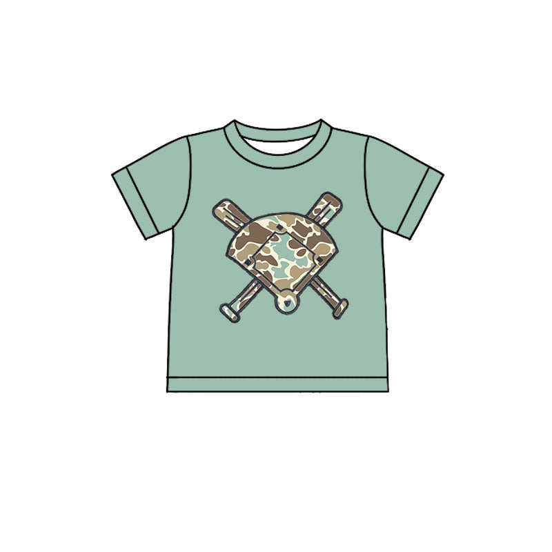 MOQ 5 preorder BT1422 Blue Green Camouflage Fan Baseball Short Sleeve Boys Top 202510