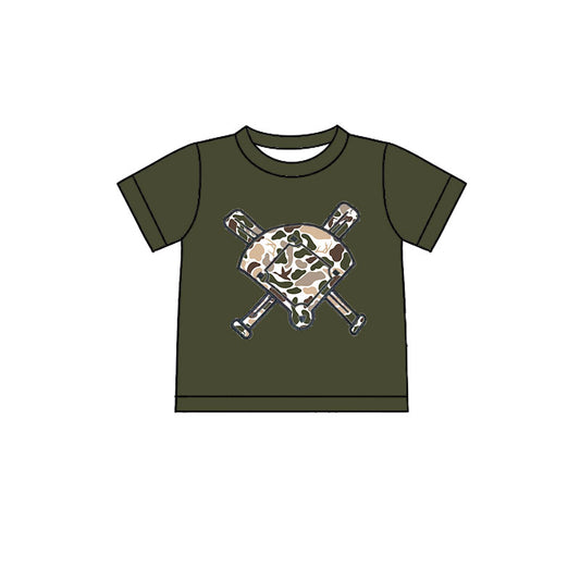 MOQ 5 preorder BT1424 Puppy Duck Hunting Camouflage Fan Baseball Short Sleeve Boys Top 202510