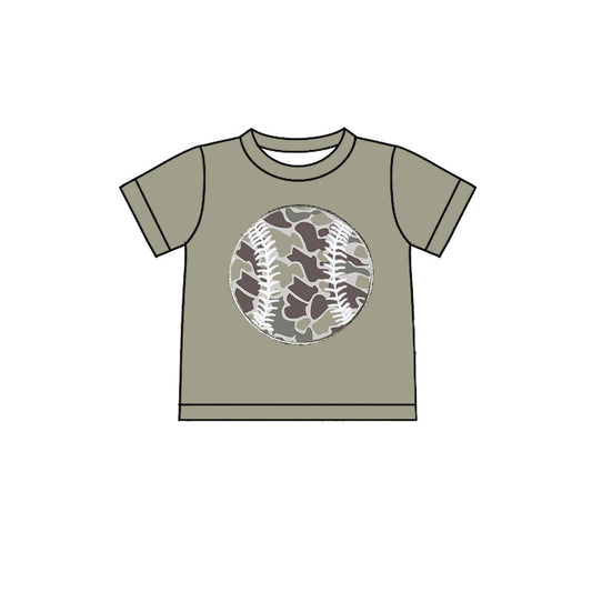 MOQ 5 preorder BT1426 Gray Green Brown Camouflage Baseball Short Sleeve Boys Top 202510