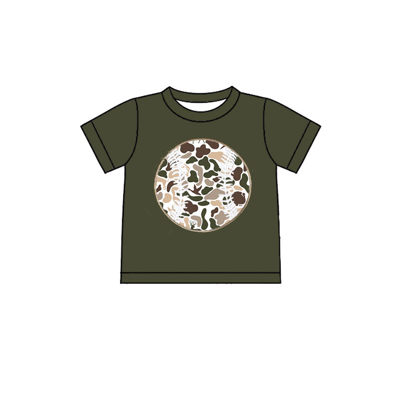 MOQ 5 preorder BT1433 Puppy Duck Hunitng Camouflage Baseball Short Sleeve Boys Top 202510
