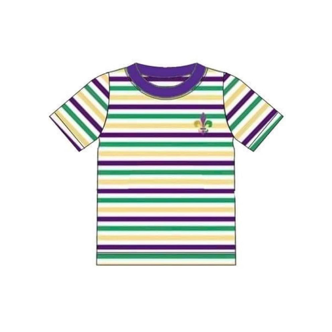 MOQ 5 preorder BT1437 Mardi Gras Stripe Short Sleeve Boys Top 202510