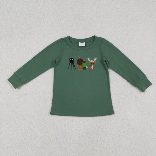 BT1438 Embroidered Deer Hunting Gray Green Long Sleeve Boys Top 202512 RTS