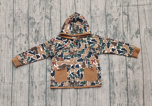 NO MOQ preorder BT1442 Brown Green Camouflage Pocket Hooded Long Sleeve Boys Top 202510