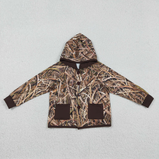BT1443 Brown Leaves Pocket Hooded Long Sleeve Boys Top 202512 RTS
