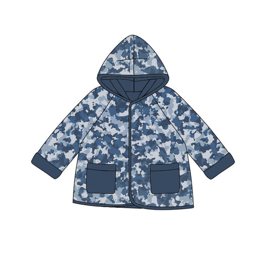 MOQ 5 preorder BT1444 Gray Blue Camouflage Pocket Hooded Long Sleeve Boys Top 202510
