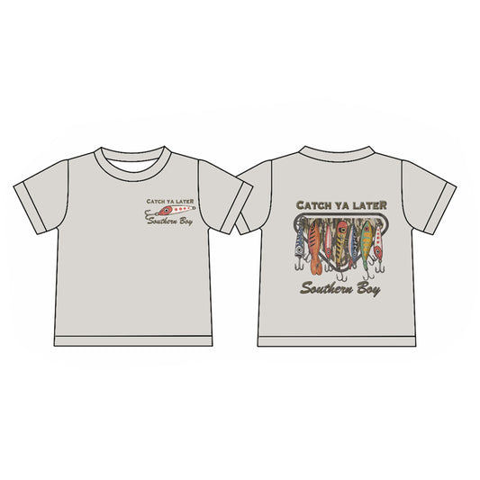 MOQ 5 preorder BT1446 Catch Southern Boy Fishing Lures Grey Short Sleeve Boys Top 202510
