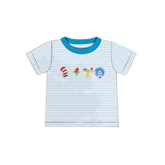 MOQ 5 preorder BT1451 Dr Seuss Blue Striped Short Sleeve Boys Top 202510