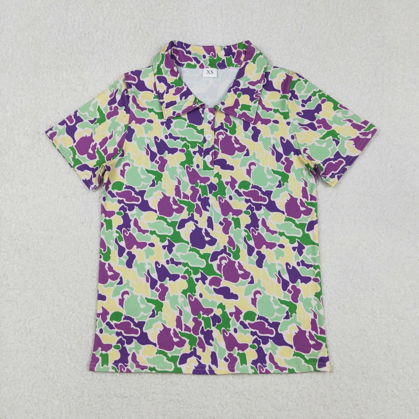 BT1452 Adult Male Mardi Gras Purple Camouflage Polo Short Sleeve Top 202511 RTS