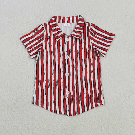 BT1462 Dr Seuss Red Stripe Button Polo Short Sleeve Boys Top 202511 RTS