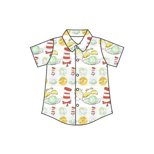 MOQ 5 preorder BT1465 Dr Seuss Hat Button Polo Short Sleeve Boys Top 202510