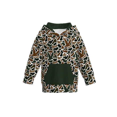 MOQ 5 preorder BT1470 Duck Hunting Dark Green Pocket Camouflage Hooded Long Sleeve Boys Top 202510