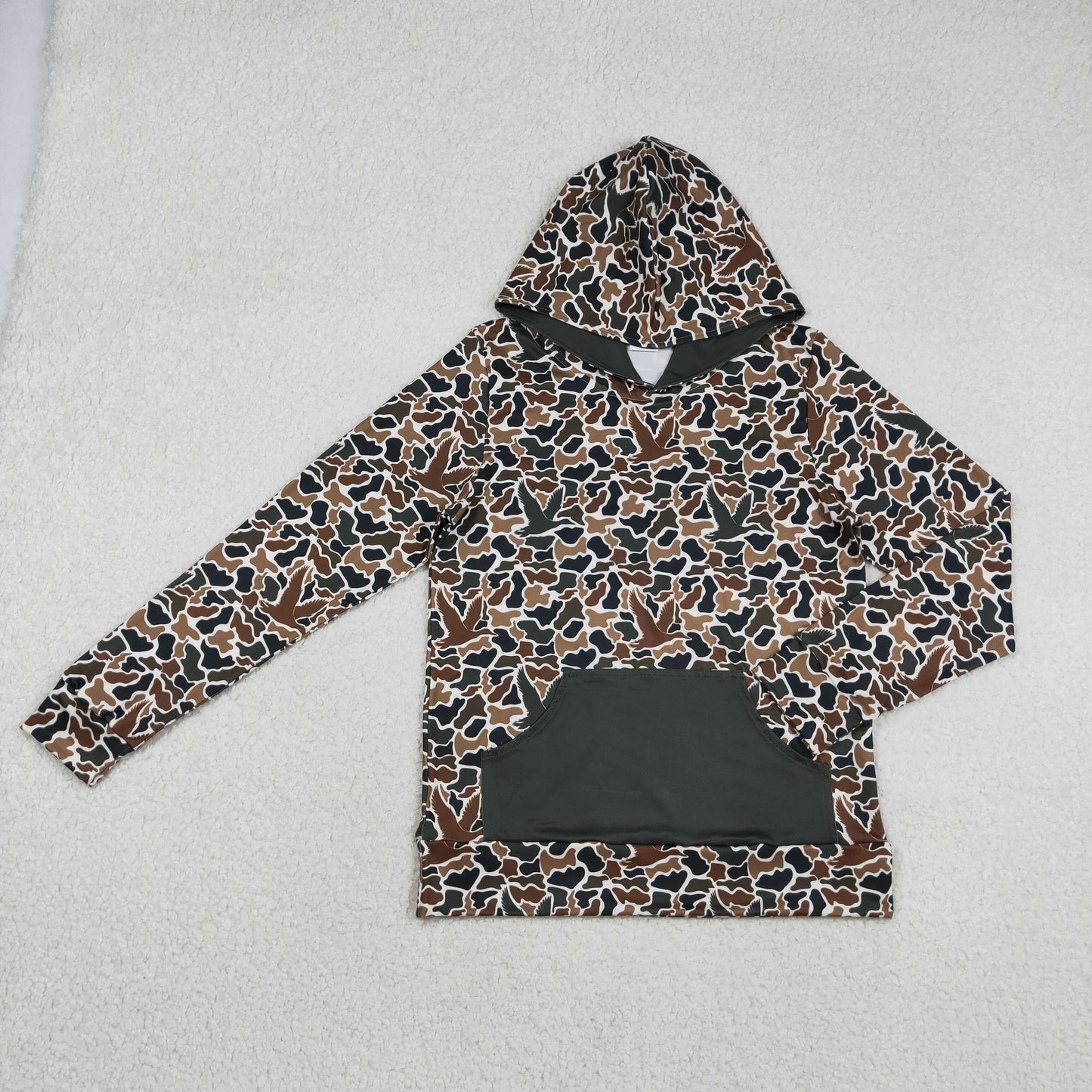 BT1472 Adult Male Duck Hunting Dark Green Pocket Camouflage Hooded Long Sleeve Top 202512 RTS
