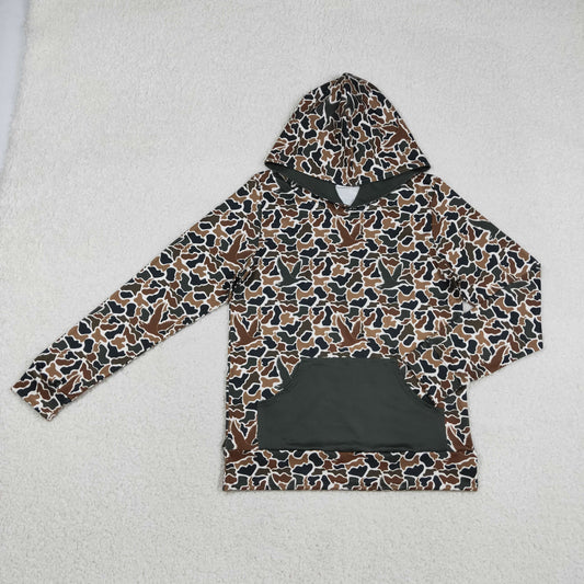 BT1472 Adult Male Duck Hunting Dark Green Pocket Camouflage Hooded Long Sleeve Top 202512 RTS