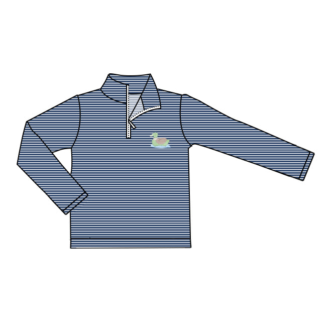 MOQ 5 preorder BT1478 Duck Navy Stripe Zip Collar Long Sleeve Boys Top 202510