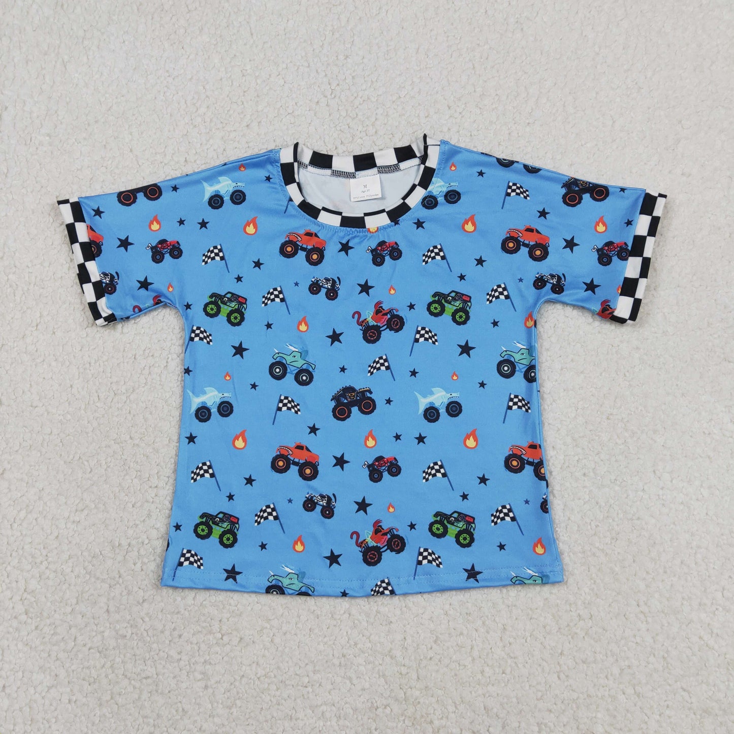 BT1496 Off-Road Vehicle Flag Star Flame Blue Short Sleeve Boys Top 202605 RTS