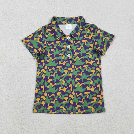 BT1498 Mardi Gras Camouflage Button Polo Short Sleeve Boys Top 202512 RTS