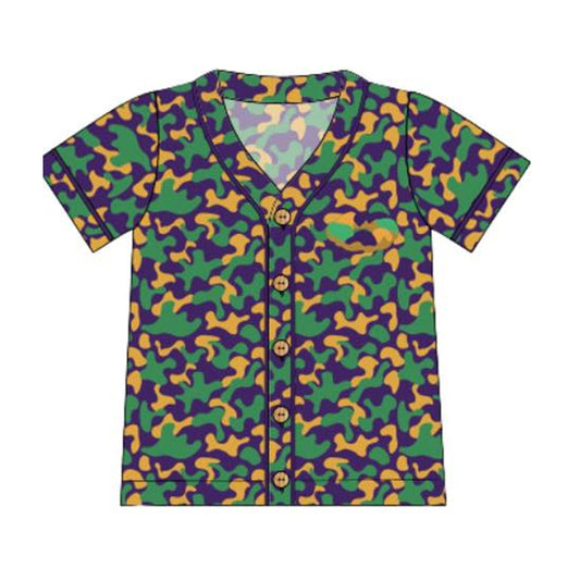 NO MOQ Preorder BT1500 Mardi Gras Adult Male Camouflage Buttons Short Sleeve Top 202510
