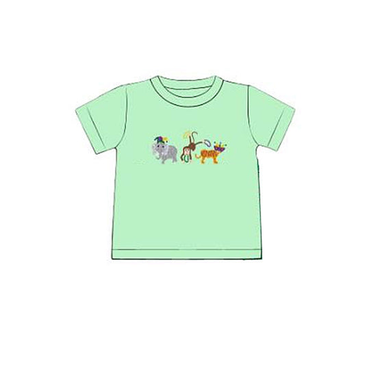 MOQ 5 PCS preorder BT1506 Mardi Gras Elephant Monkey Animal Green Short Sleeve Boys Top 202511