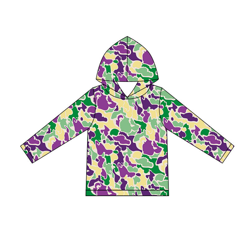 MOQ 5 PCS preorder BT1507 Mardi Gras Camouflage Hooded Long Sleeve Boys Top 202511