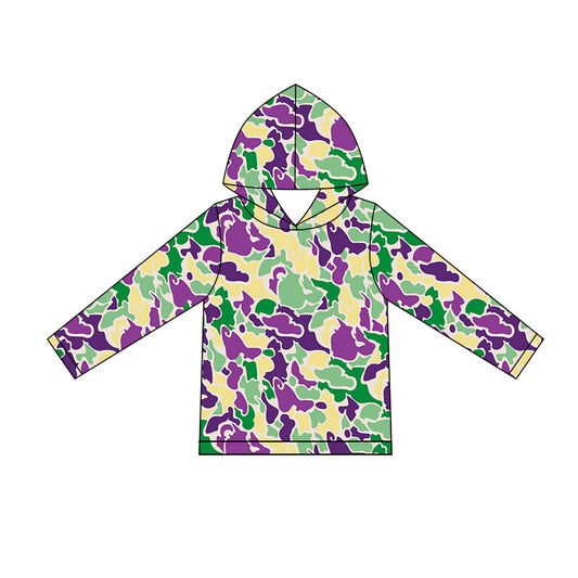 MOQ 5 PCS preorder BT1507 Mardi Gras Camouflage Hooded Long Sleeve Boys Top 202511