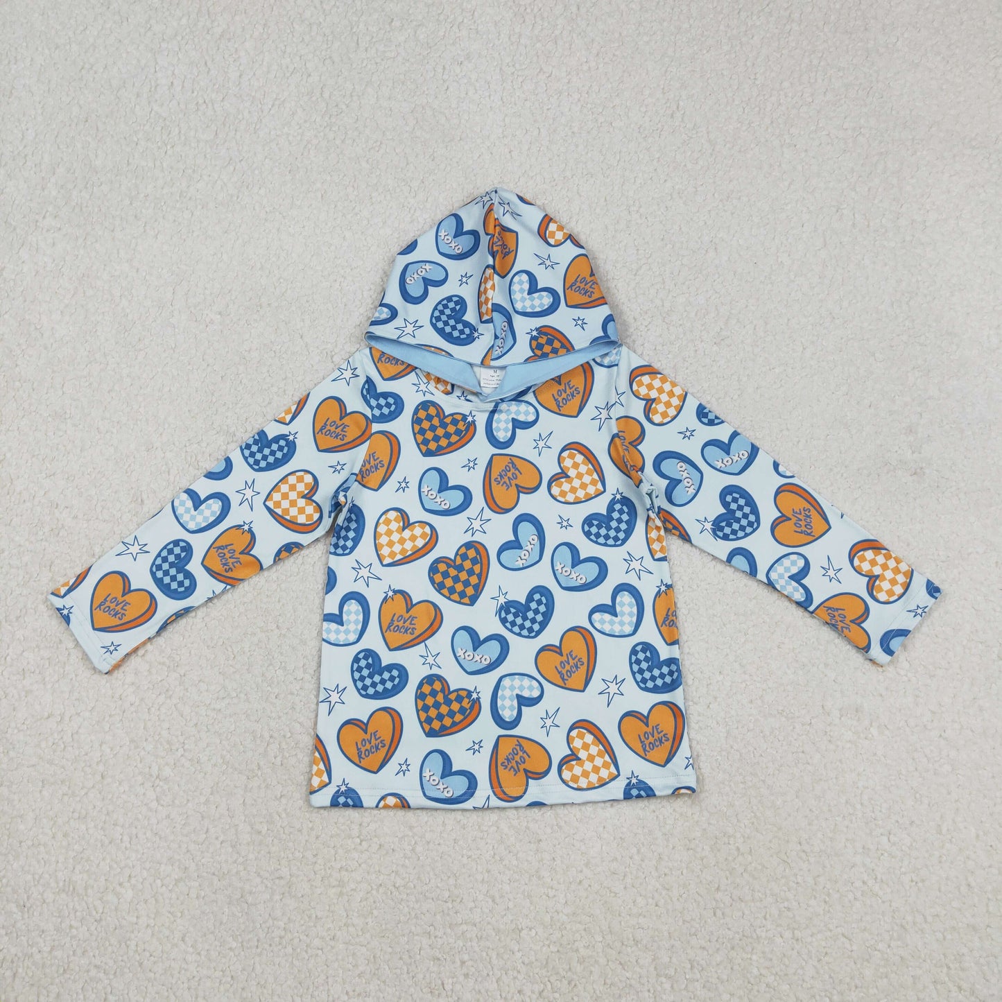 BT1510 Valentine's Day Love Blue Hooded Long Sleeve Boys Top 202512 RTS