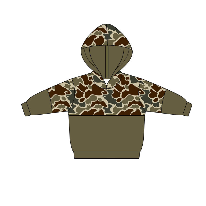MOQ 5 PCS preorder BT1520 Gray Brown Green Camouflage Hooded Long Sleeve Boys Top 202511