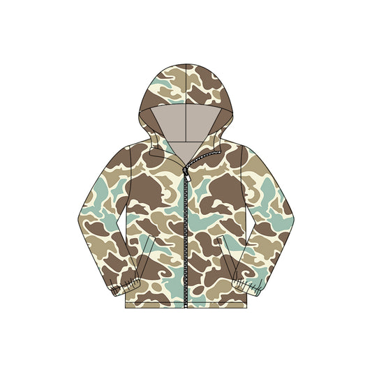 MOQ 5 PCS preorder BT1526 Light Green Brown Camouflage Zip Hooded Long Sleeve Boys Top 202511