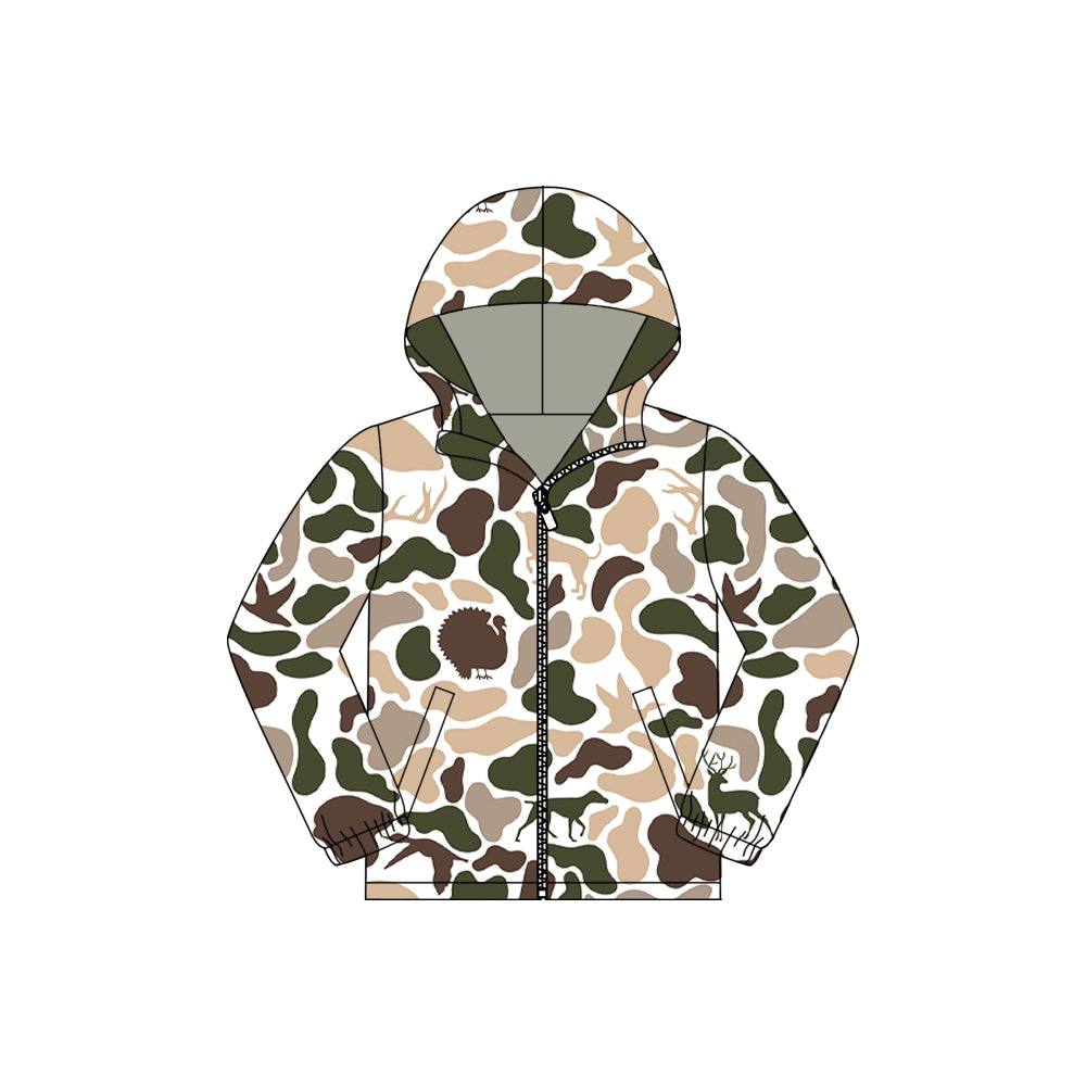 MOQ 5 PCS preorder BT1527 Duck Hunting Beige Green Camouflage Zip Hooded Long Sleeve Boys Top 202511