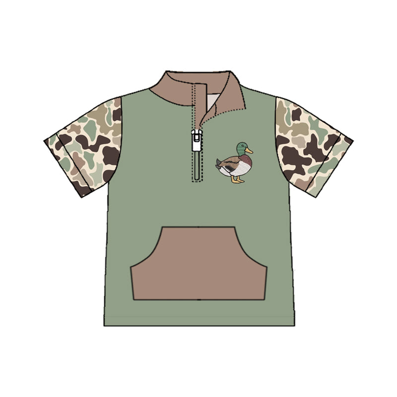 MOQ 5 PCS preorder BT1530 Duck Gray Brown Green Camouflage Pocket Zip Collar Short Sleeve Boys Top 202511