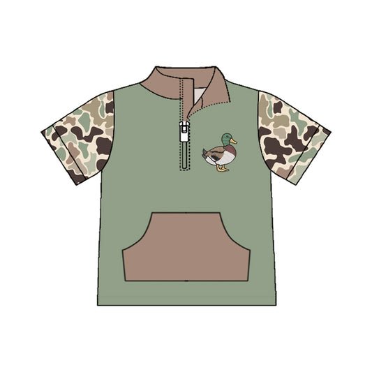 MOQ 5 PCS preorder BT1530 Duck Gray Brown Green Camouflage Pocket Zip Collar Short Sleeve Boys Top 202511