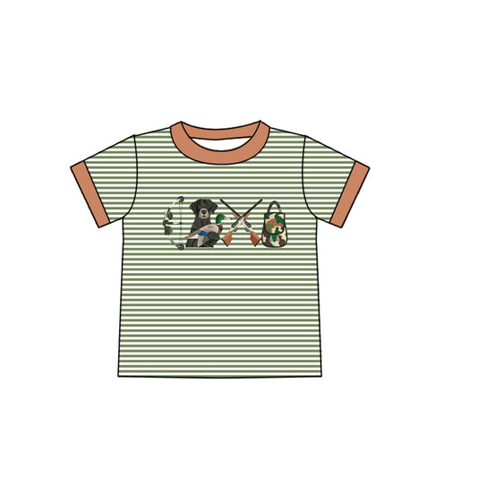 MOQ 5 PCS preorder BT1537 Puppy Duck Hunting Gray Green Stripe Brown Neck Short Sleeve Boys Top 202511