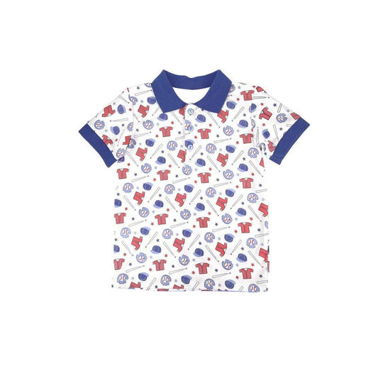 MOQ 5 PCS preorder BT1539 Baseball Gloves Navy Polo Short Sleeve Boys Top 202511