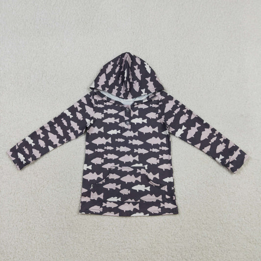 BT1545 Fish Pattern Pocket Button Hooded Long Sleeve Boys Top 202603 RTS