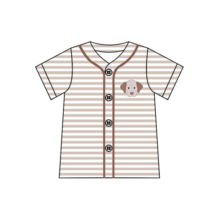 MOQ 5 PCS preorder BT1552 Puppy Brown Stripe Buttons Short Sleeve Boys Top 202511