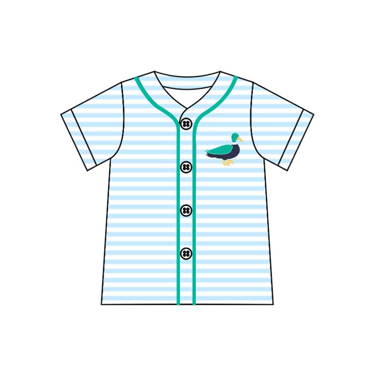 MOQ 5 PCS preorder BT1555 Duck Light Blue Stripe Buttons Short Sleeve Boys Top 202511