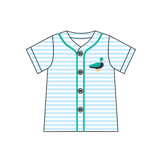 MOQ 5 PCS preorder BT1555 Duck Light Blue Stripe Buttons Short Sleeve Boys Top 202511
