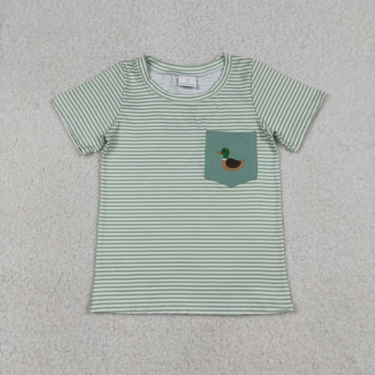 BT1557 Embroidered Duck Pocket Green Stripe Short Sleeve Boys Top 202512 RTS