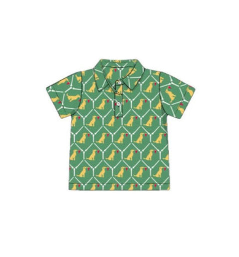 MOQ 5 PCS preorder BT1558 Puppy Flag Green Polo Short Sleeve Boys Top 202511