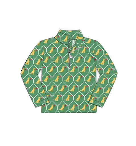 MOQ 5 PCS preorder BT1559 Puppy Flag Green Zip Collar Long Sleeve Boys Top 202511