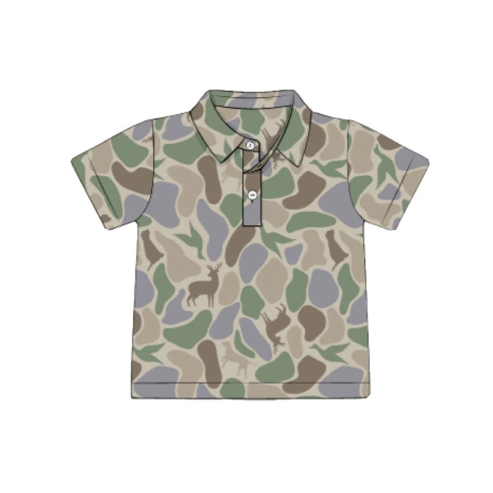 MOQ 5 PCS preorder BT1560 Puppy Deer Duck Camouflage Polo Short Sleeve Boys Top 202511