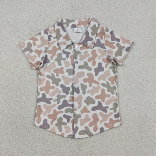 BT1564 Beige Green Camouflage Buttons White Short Sleeve Boys Top 202601 RTS
