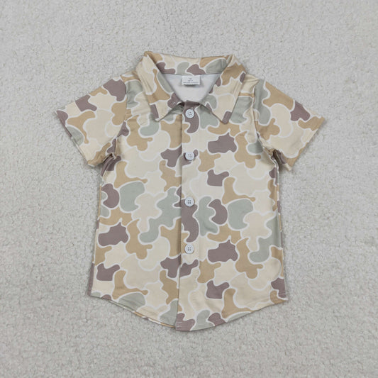 BT1566 Yellow Brown Green Camouflage Buttons White Short Sleeve Boys Top 202601 RTS