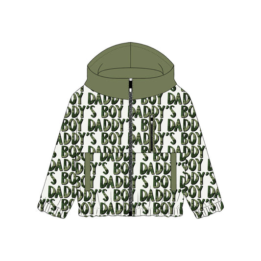 MOQ 5 PCS preorder BT1569 DADDY'S BOY Gray Green Hooded Zipper Long Sleeve Boys Top 202511